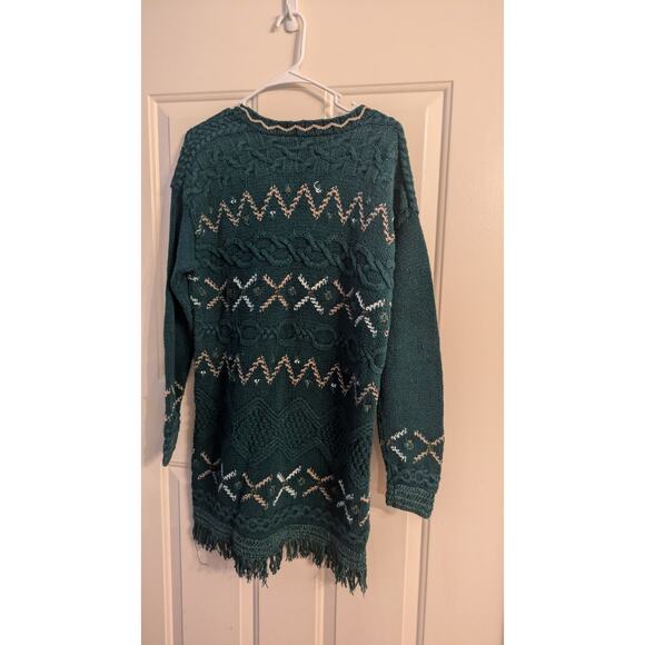 Vintage Lauren Hansen Knitted by Hand Green Sweater Dress, Medium, Boho, Artsy - Picture 2 of 9